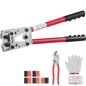 VEVOR Battery Cable Lug Crimping Tool, 10-1/0AWG with Cable Cutter and 48PCS Copper Ring Terminals