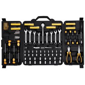 221-Piece Mechanics Tool Set, 1/4" and 3/8" Drive Sockets, SAE and Metric Mechanic Tool Kit with Bits, Wrenches, Ratchet Handle, Accessories