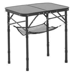 Folding Camping Table, Adjustable Height Portable Side Tables, Aluminum MDF Beach Table with Mesh Layer, Carrying Handle
