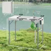 Folding Fish Cleaning Table with Sinks, Portable Camping Sink Table with Faucet, Drainage Hose, Sprayer, Shelf, Drawer and Storage Basket