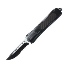 Carbon Fiber Automatic OTF Knife w/ Belt Clip (Option: Half Serrated Drop Point)