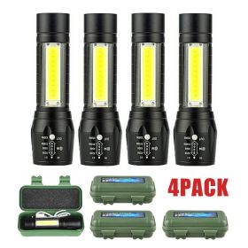 Mini Flashlight LED COB Torch Rechargeable High Lumens Zoomable Adjustable Focus Camping Light 3 Modes For Outdoor Waterproof (Option: 4PCS)