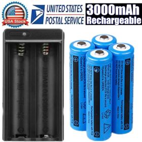 Li-ion Battery&Charger 3000mAh 3.7V Rechargeable Batteries US Plug For Torch Flashlight (Option: 4pcs charger)