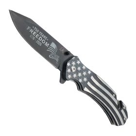9" Spring Assisted USA Knife with Flag Handle (Option: Black and White)