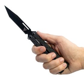 9" Ball Bearing G10 Butterfly Knife with Tanto Blade (Option: Black)