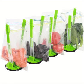 Bag Holder For Plastic Bags; Sandwich Holder; Food Storage Bags Clip; Best Opener For Freezer & Storage Baggie; Ideal Plastic Kitchen Gadget; No (Color: Green (4pcs))