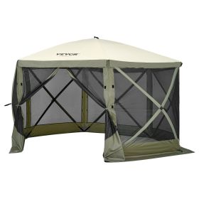 Pop Up Gazebo Tent, Pop-Up Screen Tent 6 Sided Canopy Sun Shelter with 6 Removable Privacy Wind Cloths & Mesh Windows (Item Size: 12 x 12 ft, Color: Military Green)